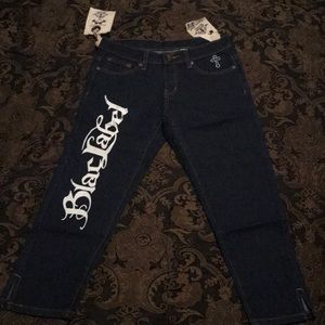 Blue jeans with wrighting